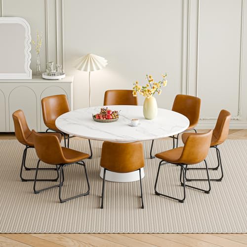 Set of 8 Modern Armless Dining Chairs with Metal Legs (Brown)